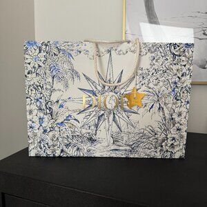 Authentic Christian Dior White and Blue Star Motif Shopping Gift Bag Large 16x12